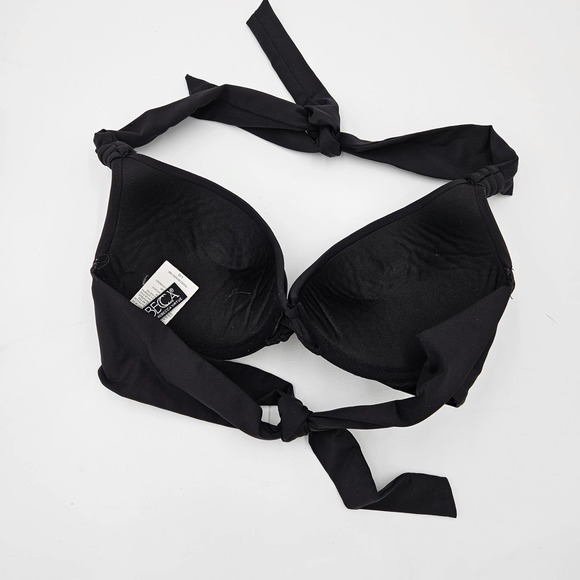Becca Rebecca Virtue Black Underwire Halter Twist Front pushUp Cup Bikini Size L - Picture 2 of 7